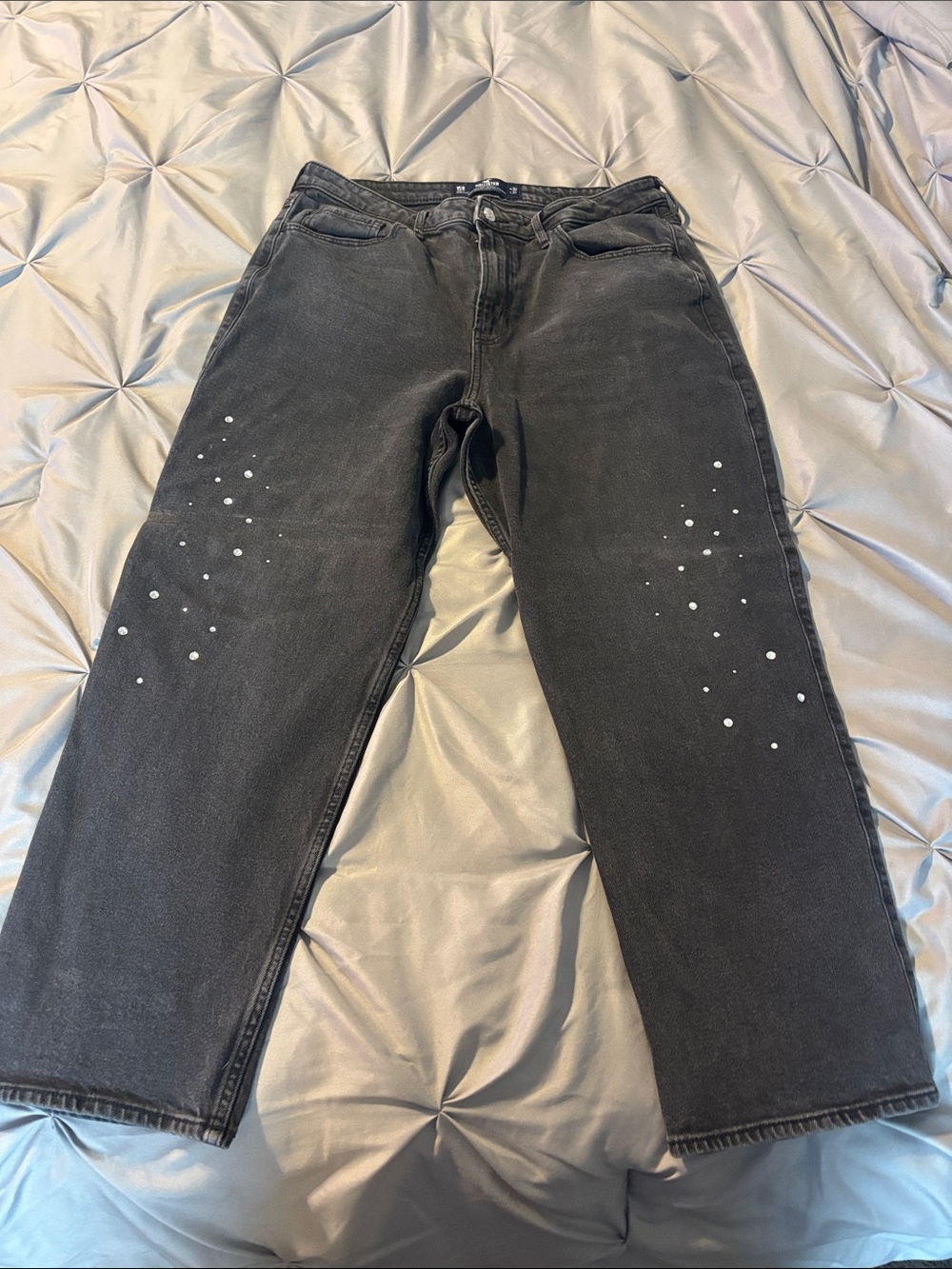 Hollister Black Straight-Leg Jeans with White Paint Dots
